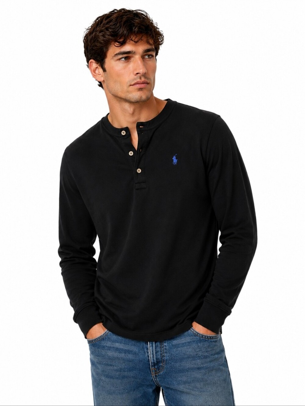 Polo Ralph Lauren Black Henley Long Sleeve Cotton Shirt Sz XL